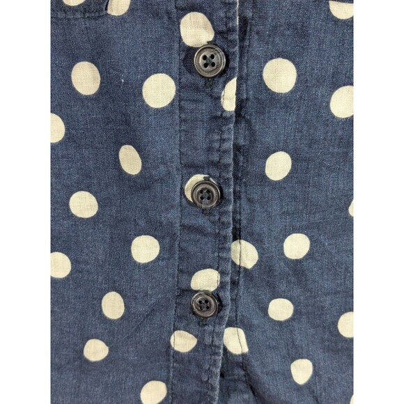Maeve Navy Polka Dots Button Down 109% Linen Shirt Size Medium Beach Nautical - Picture 8 of 12